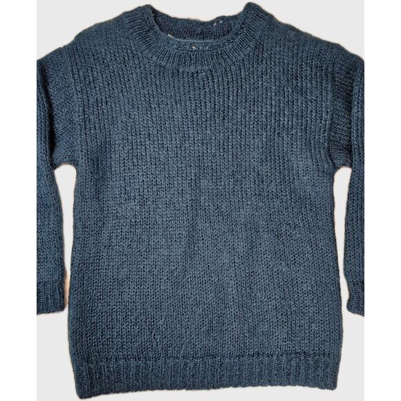 Vintage 80s Mohair Wool Blend Pullover Knit Sweater Blue Mod Retro Medium - Picture 2 of 6